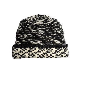 Bickley + Mitchell Beanie Chunky Black White Knit Cuffed Hat Acrylic